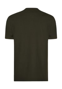 Dunkelgrünes Kurzarm-T-Shirt, klassischer Schnitt, Rundhalsausschnitt, Baumwollmaterial, glatte Textur, keine sichtbaren Muster oder Grafiken.