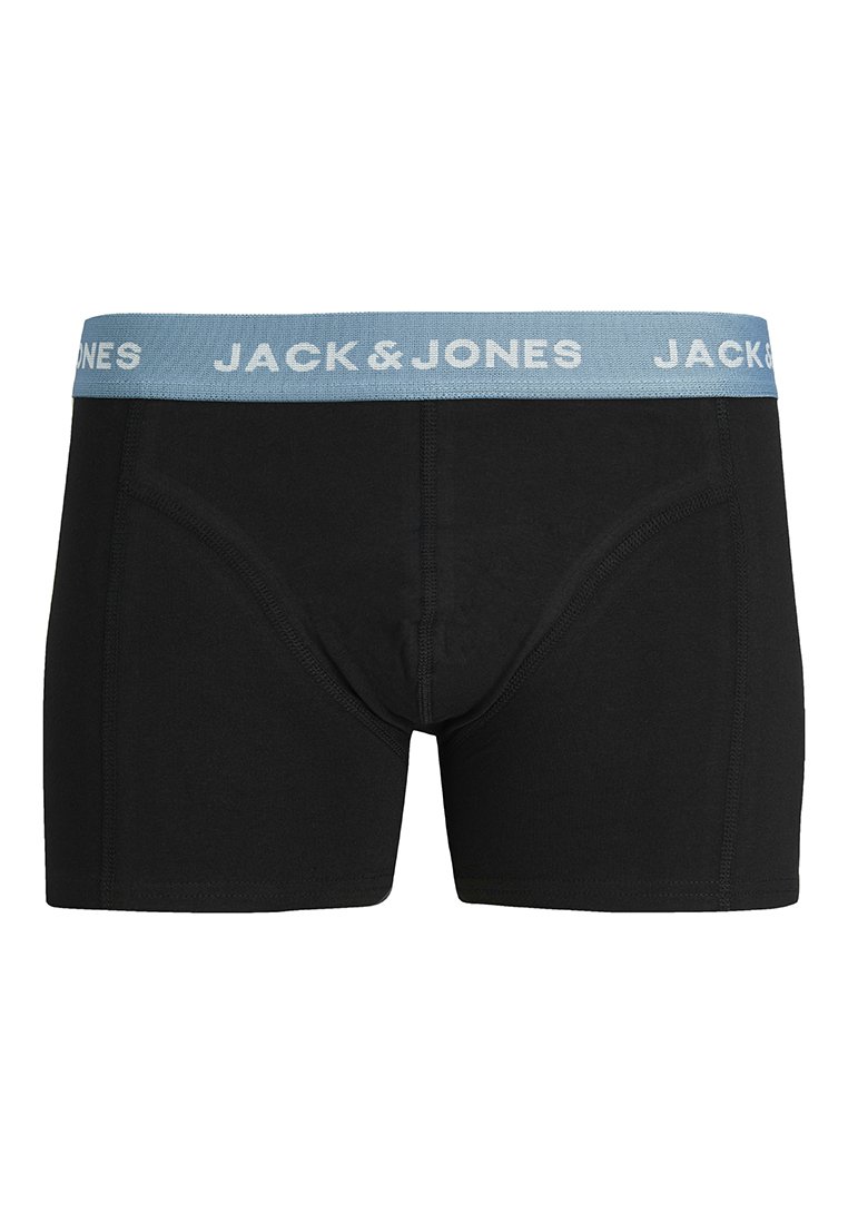 Boxers de algodón negro con una cinturilla azul claro, con "JACK & JONES" impreso en blanco. Diseñados para mayor comodidad con un ajuste ceñido.