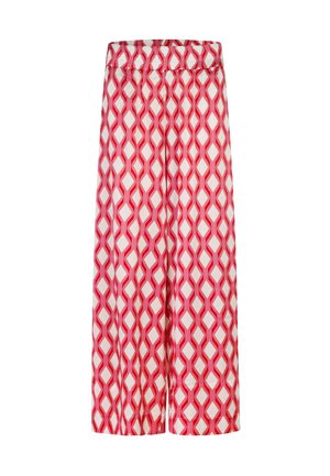 Pantalons larges avec un motif géométrique rouge et blanc et une taille smockée. Fabriqués en tissu léger pour plus de confort.
