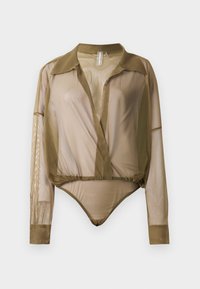 SUPER OVERSIZED BOYFRIEND - Button-down blouse - mushroom