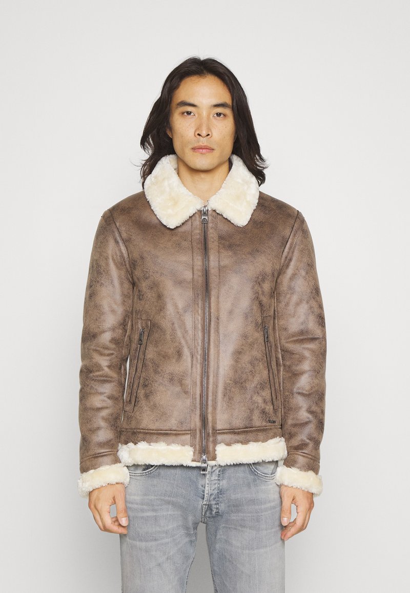 Guess SHEARLING AVIATOR Faux leather jacket bittersweet cocoa/brown