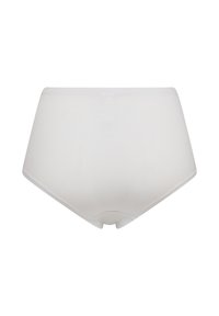 Højtiltalte hvide trusser lavet af glat stof, med et sømløst design og en ren, simpel silhuet uden pynt.