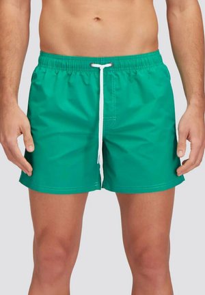 Pantaloni da bagno verdi realizzati in tessuto leggero, con una fascia elastica in vita e un laccio bianco, dal taglio comodo.