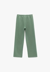 Grønne, bløde bomulds sweats med elastisk talje, lige ben og ingen synlige mønstre. Glat tekstur og afslappet design.
