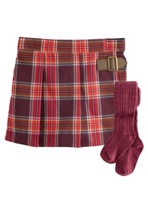 Next, REGULAR FIT - CHECK SET - Pliceret nederdel /Nederdele med folder - burgundy red