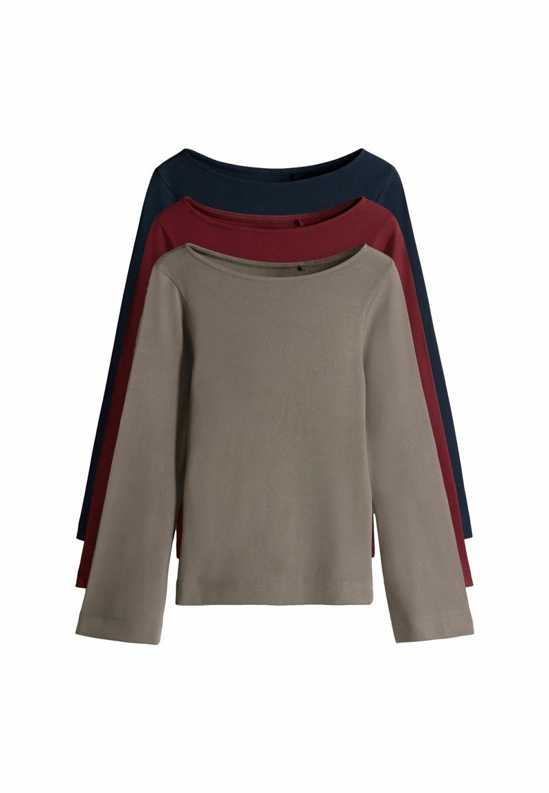 Sada troch dlhých rukávov v béžovej, bordovej a námorníckej modrej. Okrúhly výstrih, ribbovaný povrch a jednofarebné. Vhodné na vrstvenie.