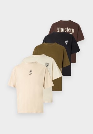 UNISEX 5 PACK - T-Shirt print - true black/coffee bean/dark olive/silver-coloured lining/egret