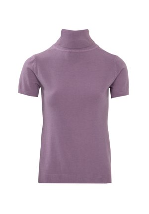 Maglione a manica corta con collo a dolcevita in morbido materiale knit lavanda. Presenta un colletto e un orlo a coste con una silhouette aderente.