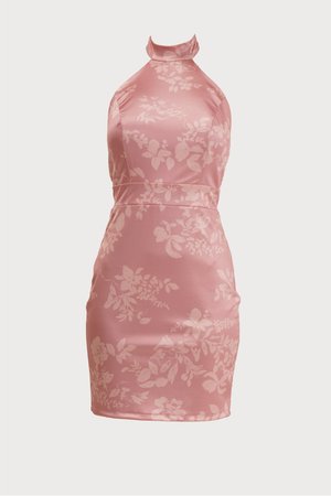 WAL G PETITE, ABIGAIL HALTER NECK MINI DRESS - Džersejové šaty - blush pink