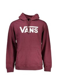 Felpa bordo con tasca a canguro, caratterizzata da un grande logo bianco "VANS" sulla parte anteriore. Realizzata in un morbido tessuto misto cotone. Cappuccio regolabile con cordini.