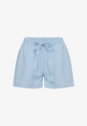 Lyseblå shorts lavet af tekstureret stof. Har en elastisk linning med en frontknude og en afslappet pasform for komfort.