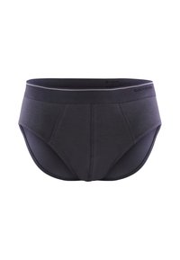 Zwarte onderbroeken van zacht materiaal met een aansluitend ontwerp, voorzien van een tailleband met een contrasterende streep en een voorkant voor extra comfort.