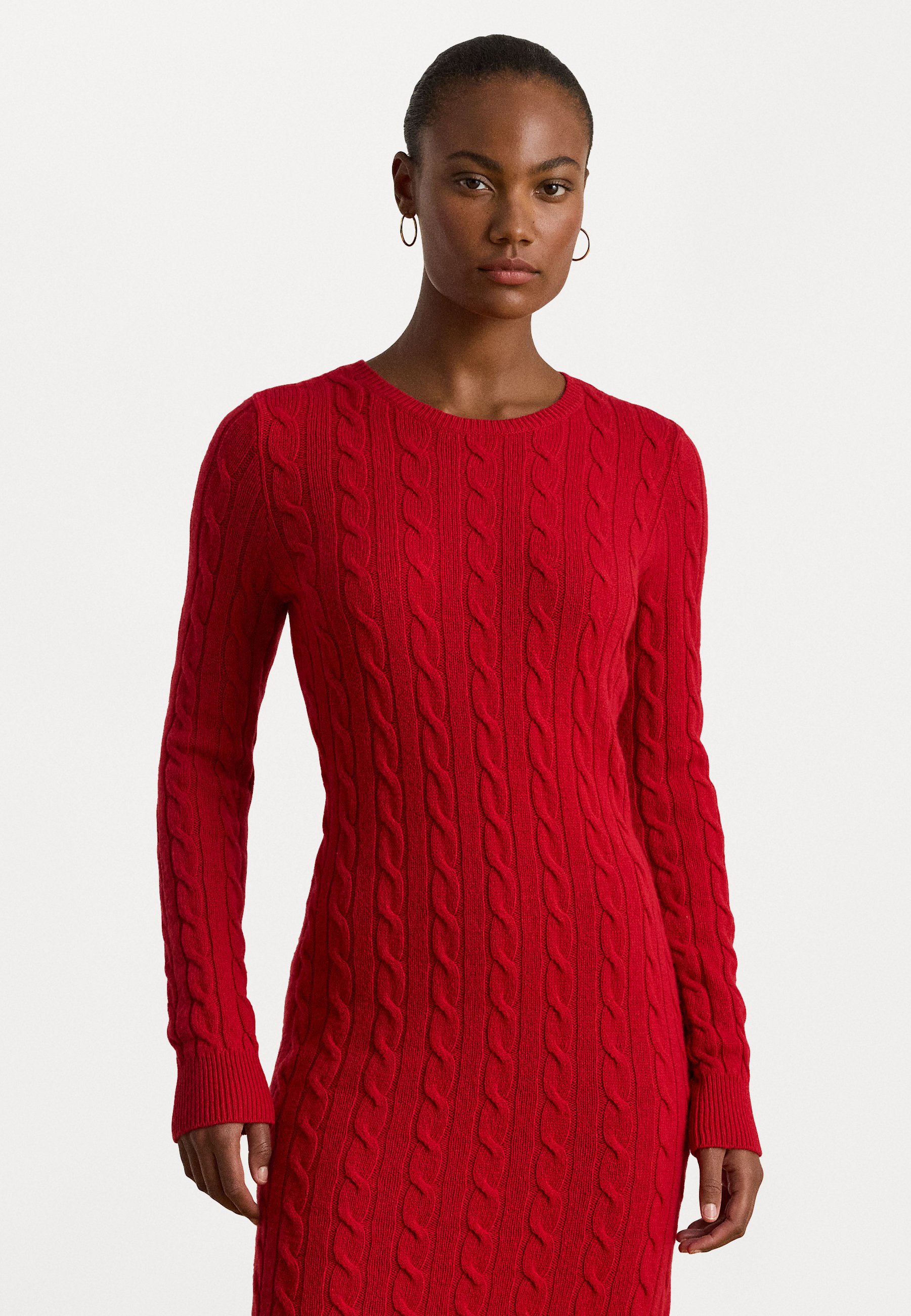 fitted lace wedding dress Cable-Knit Turtleneck Sweater Dress