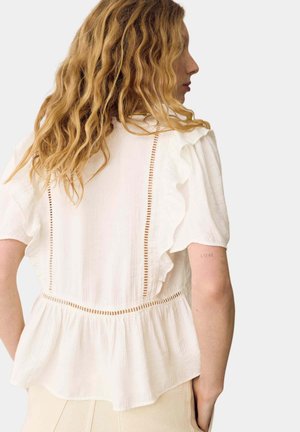 Marks & Spencer, DOUBLE CLOTH FLORAL INSERT RUFFLE BLOUSE. - Bluse - soft white