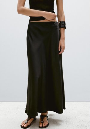 Massimo Dutti FLOWING SATIN MIDI - Jupe longue - black