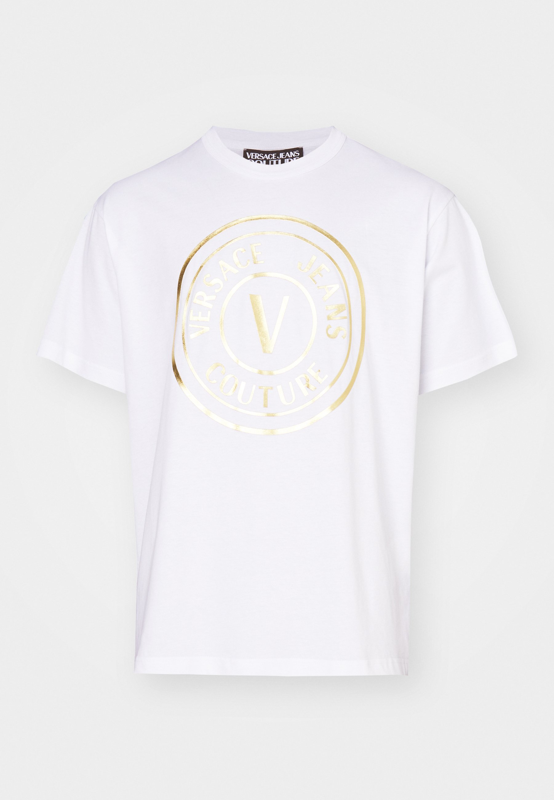 VERSACE JEANS ゼブラ ロゴ Tシャツ スワロフスキー 白 コットン 90_E76GAHT04-ECJ00T_EG89_18_V~