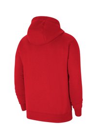 Rode hoodie met een kangoeroezak, capuchon en geribde manchetten. Gemaakt van zacht materiaal, met een gladde structuur en effen kleur.
