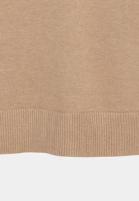 Pull en tricot beige clair avec une texture lisse. Présente un ourlet côtelé en bas. Design épuré, matière douce sans motifs.