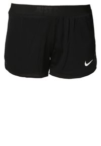 Short de course noir Nike avec un logo swoosh blanc sur la jambe avant droite et une ceinture élastique.