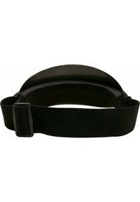 Casquette noire à visière avec une sangle en tissu noir réglable, surface lisse et visière rigide incurvée. Convient pour la protection solaire.