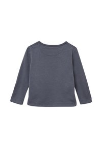 Langärmliges Shirt aus dunkelgrauer Baumwolle mit rundem Ausschnitt, fertig gesäumten Säumen und einer glatten Textur. Minimalistisches Design, ohne Muster oder Akzente.