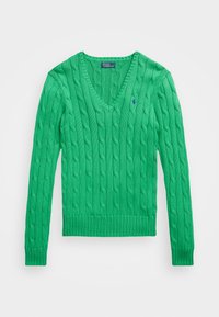 CABLE KNIT COTTON V NECK SWEATER - Pullover - preppy green