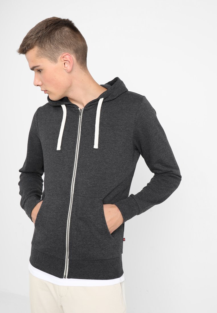 Jack & Jones JJEHOLMEN - Sweat à capuche zippé - dark grey melange/gris foncé chiné