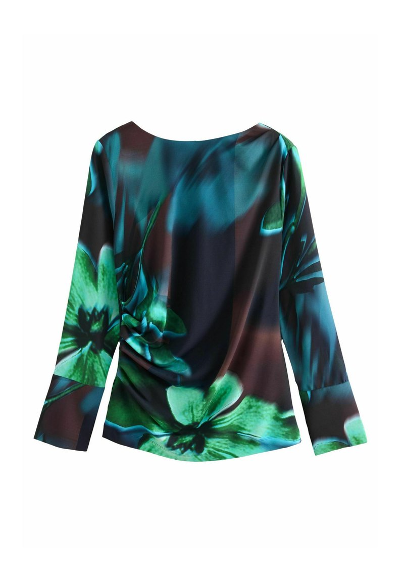 Next REGULAR FIT RUCHED DETAIL - Pitkähihainen paita - black green floral print
