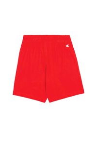Rote Sportshorts aus leichtem Material mit elastischem Bund. Verfügt über ein kleines weißes Logo auf der linken Seite.