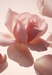 Rosa ros med lager av kronblad, jämn textur och fin ådring. Mjuk gradientbakgrund framhäver blommans detaljer.