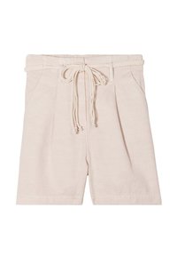 Shorts beiges en coton avec taille à cordon de serrage, design plissé, poches latérales et ceinture texturée.