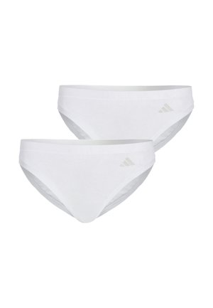 Twee effen witte low-rise slips met een subtiel logo aan de linkerkant op een witte achtergrond.