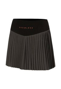 Gonna nera plissettata con una larga vita nera con la scritta "ENDLESS" in rosso. Realizzata in tessuto leggero e testurizzato.