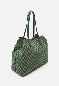 Borsa a tracolla a quadri verdi con doppio manico, motivo testurizzato e dettagli di un delicato giallo. Realizzata in materiale resistente, ha una forma strutturata.