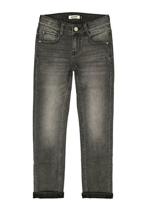 Černé džíny z denimu s klasickým pětiprstovým designem, s pasem ve střední výšce, mírným vyblednutím a ohrnutými manžetami na kotnících.