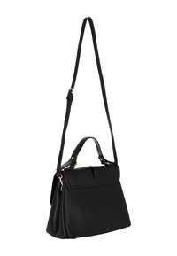 Fekete bőrből készült kézitáska struktúrált kialakítással, felső fogantyúval és levehető vállpánttal. Csiszolt, matt felülettel és arany színű fém részletekkel rendelkezik.