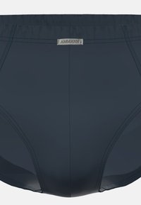 Marinblå simbyxor i slät tyg. Har en midjehög design och kontrasterande sömmar. AMMANN-logotyp framtill.