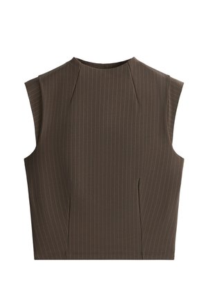 OYSHO, COMPRESSIVE SHORT-SLEEVED PINSTRIPE TANK TOP - Blouse - brown