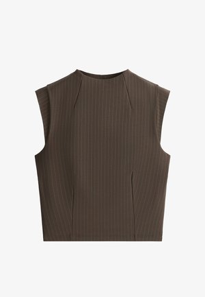 OYSHO, COMPRESSIVE SHORT-SLEEVED PINSTRIPE TANK TOP - Blouse - brown