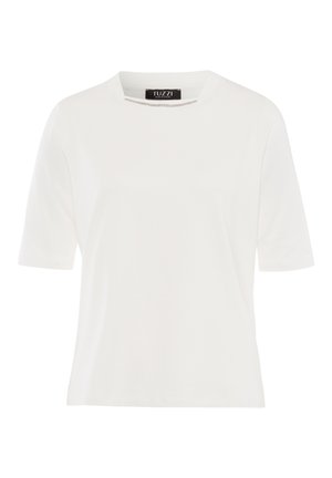 Witte T-shirt met korte mouwen, gemaakt van zachte katoen. Heeft een klassieke ronde hals met subtiele stiksel details langs de halslijn.