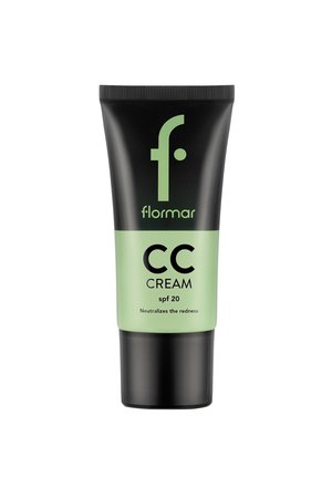 Flormar CC cream tube with SPF 20, black and green packaging, labeled to neutralize redness for skin coverage and sun protection.