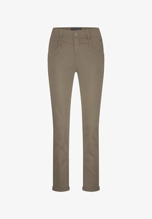 Braune, taillierte Hosen aus einem Baumwollmix mit glatter Textur, fünf Taschen und umgeschlagenen Säumen am unteren Ende für einen maßgeschneiderten Look.