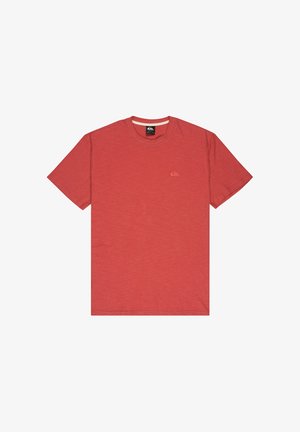 Czerwona, krótko rękawowa koszulka wykonana z lekkiego materiału, z okrągłym dekoltem. Posiada małe logo na piersi oraz gładką fakturę.