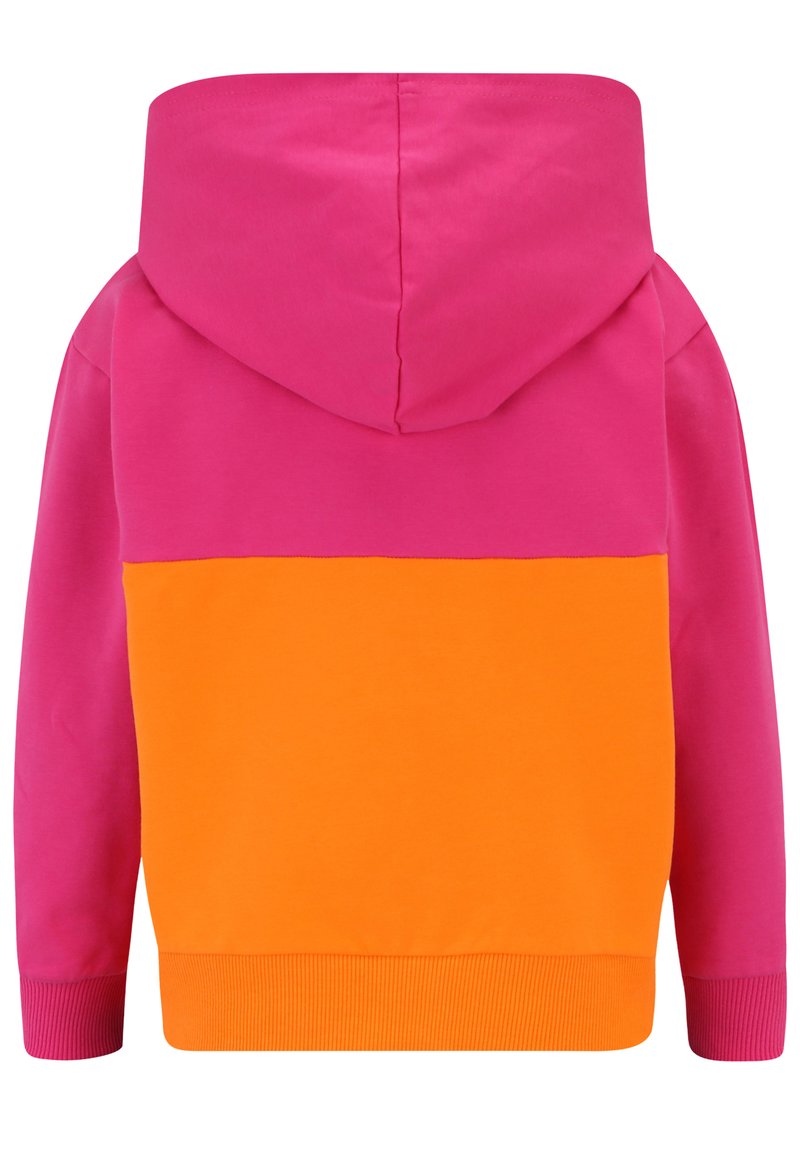 Felpa con cappuccio caratterizzata da un design a blocchi di colore in rosa e arancione, realizzata in morbido cotone con polsi e orlo a coste per il massimo comfort.