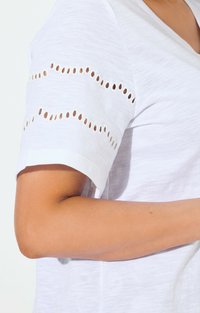 Ulla Popken OPENWORK DETAIL SHORT SLEEVE - Triko s potiskem - snow white