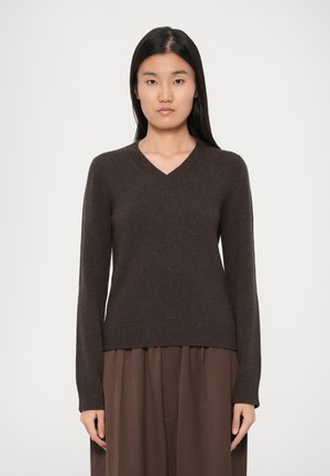 V NECK - Pullover - brown