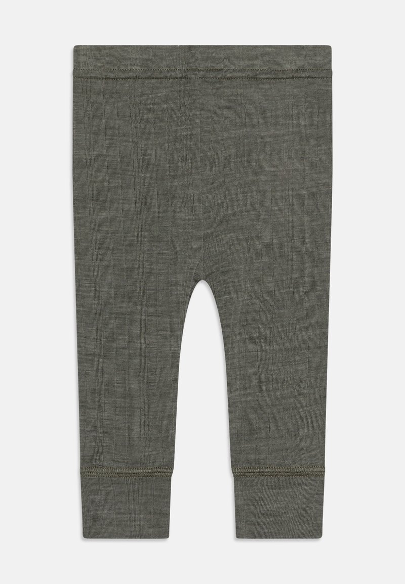 Olivengrønne leggings laget av et teksturert stoff. Har en tettsittende design med elastisk midje og ribbede mansjetter ved anklene.