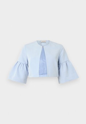 Jasnoskaż ulatforma kurtka z rozszerzanymi rękawami do ćwiartek, okrągłym dekoltem i pojedynczym zapięciem z przodu.