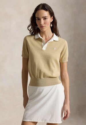 Polo Ralph Lauren COTTON-BLEND POLO-COLLAR SWEATER - Pólóing - dune tan/white splash