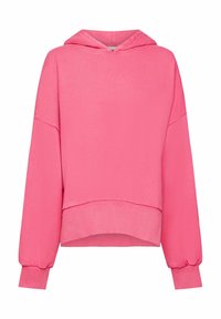 Rosa hoodie med avslappnad passform, långa ärmar och ribbad mudd. Mjukt tyg, rak nederkant och en huva för extra värme och komfort.